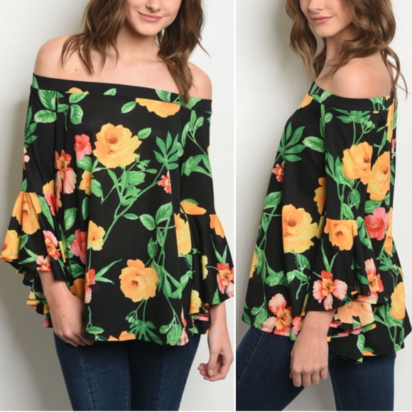 GIRLY & FLIRTY FLORAL OFF SHOULDER TUNIC TOP - Picture 1 of 3